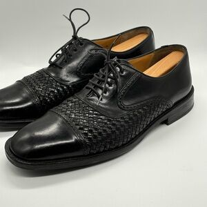 Church's Handmade Mens Size 11 Cap Toe Oxford Black Leather Weave Lace Up Shoes